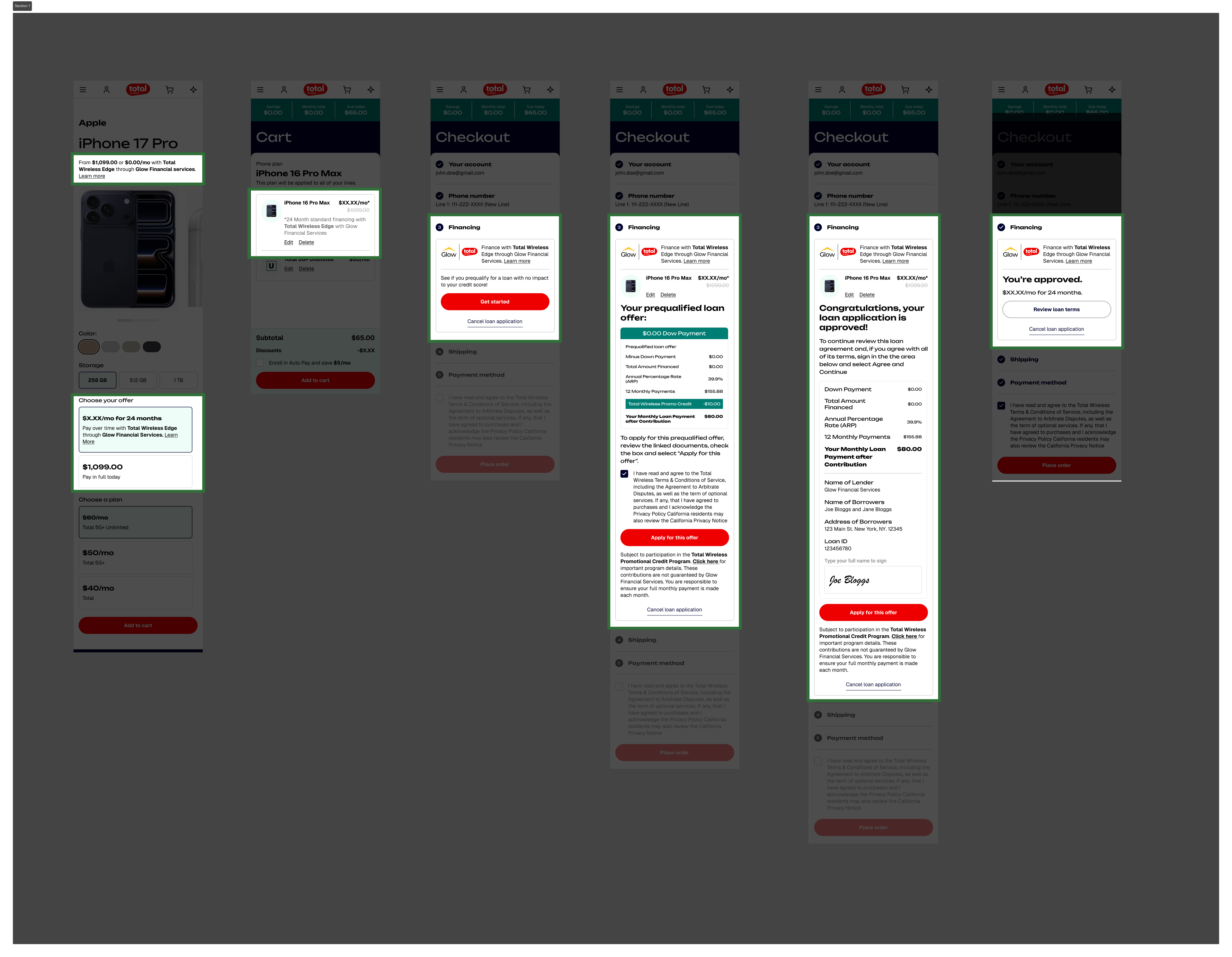 Mobile-first financing screens integrated into checkout
